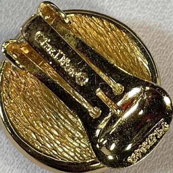 Vintage Christian Dior Crystal Gold Plated Round Clip On Earrings Signed - Picture 6 of 6